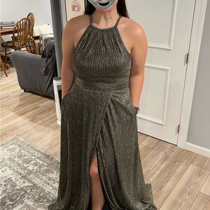 Bloomingdale’s Metallic Halter Gown